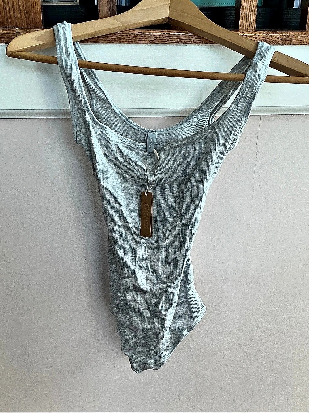 SKIMS Ribbed One-Piece Bodysuit in Gray XS NWT